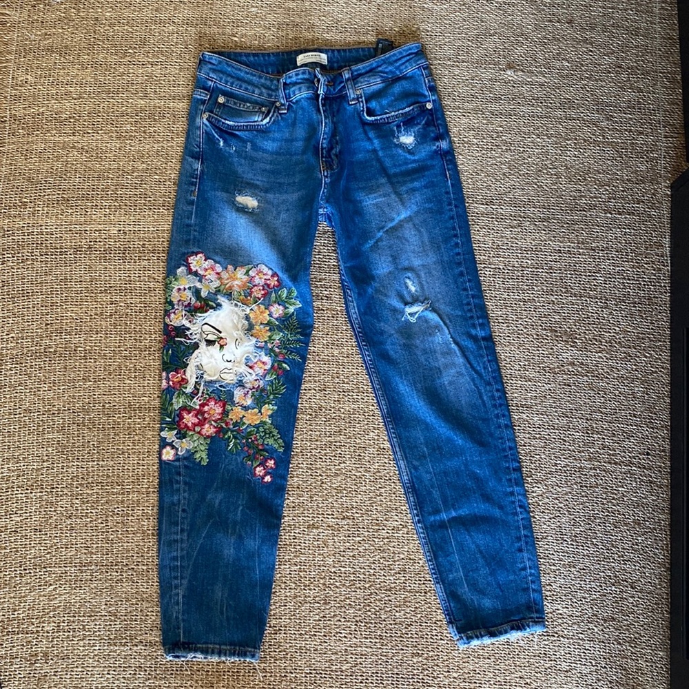 Zara flower jeans
